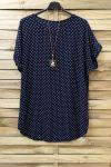 DI GRANDI DIMENSIONI TOP A POIS + COLLANA 0719 BLU NAVY