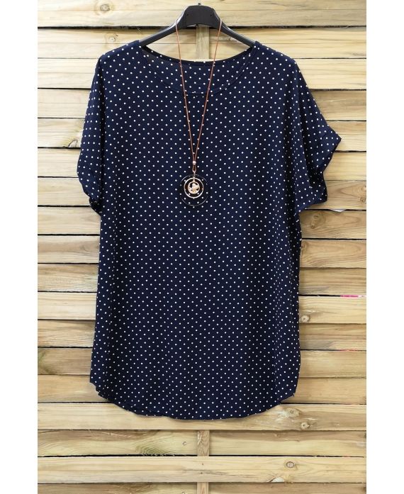 LARGE SIZE TOP HAS POLKA DOTS + NECKLACE 0719 NAVY BLUE