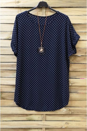 GRANDE TAILLE TOP A POIS + COLLIER 0719 BLEU MARINE