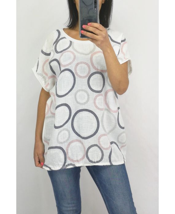 T-SHIRT IN LINO STAMPA 0701 BIANCO