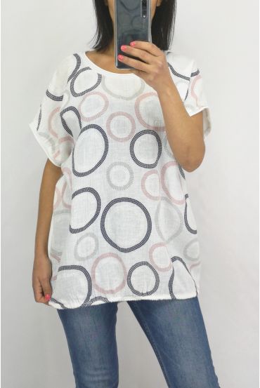 T-SHIRT IN LINO STAMPA 0701 BIANCO