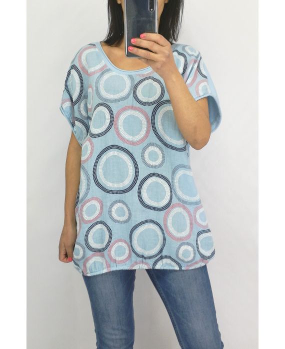 T-SHIRT LINEN PRINTS 0701 AZURE BLUE