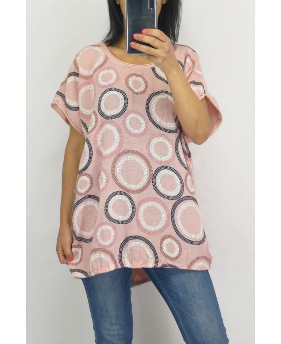 T-SHIRT LINEN PRINTS 0701 PINK