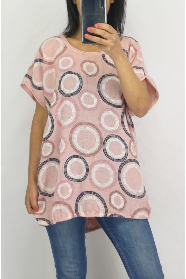 T-SHIRT IN LINO STAMPA 0701 ROSA