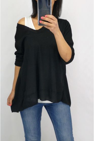 SWEATER 2 IN 1 BACK BUTTONS 0536 BLACK