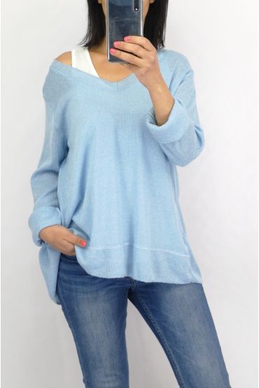 SWEATER 2 IN 1 BACK BUTTONS 0536 BLUE SKY