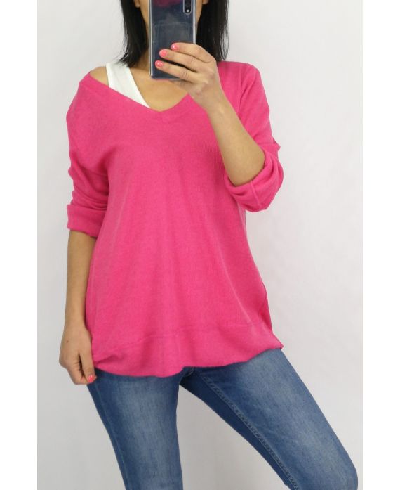 SWEATER 2 IN 1 BACK BUTTONS 0536 FUSHIA