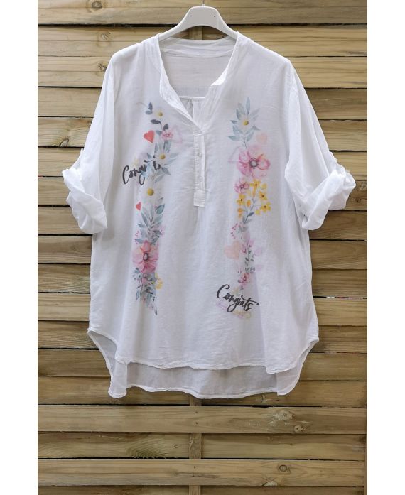 BLUSA HOLGADA DE ALGODÓN ESTAMPADOS 0744 BLANCO