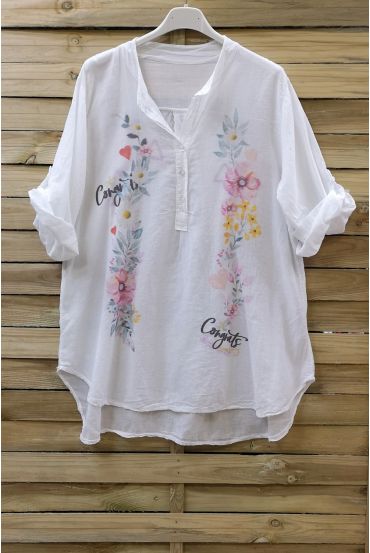 BLOUSE LOOSE-FITTING COTTON PRINTS 0744 WHITE