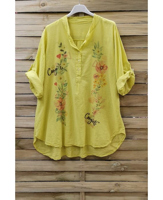 BLOUSE LOOSE-FITTING COTTON PRINTS 0744 YELLOW