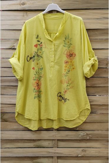 BLOUSE LOOSE-FITTING COTTON PRINTS 0744 YELLOW