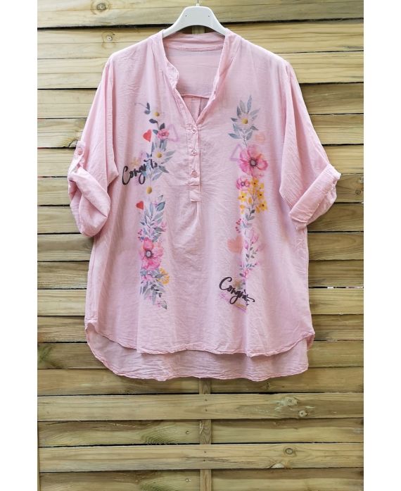 BLOUSE LOOSE-FITTING COTTON PRINTS 0744 PINK