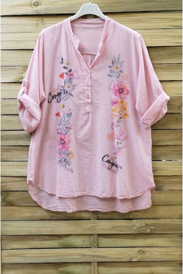 BLOUSE LOOSE-FITTING COTTON PRINTS 0744 PINK