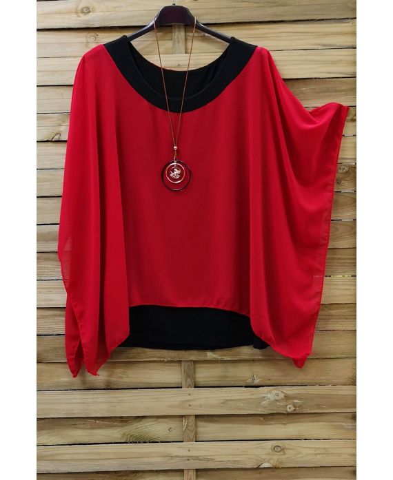 GRANDE TAILLE TUNIQUE SUPERPOSEE + COLLIER 0722 ROUGE