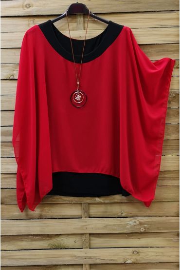 GRANDE TAILLE TUNIQUE SUPERPOSEE + COLLIER 0722 ROUGE