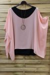 GRANDE TAILLE TUNIQUE SUPERPOSEE + COLLIER 0722 ROSE