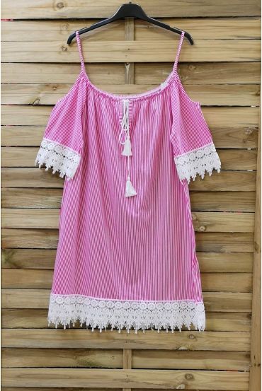 ROBE RAYEE A DENTELLE 0755 FUSHIA