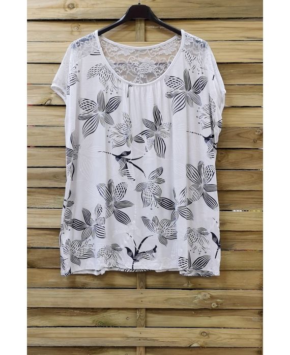 LARGE SIZE T-SHIRT PRINTS LACE 0788 WHITE