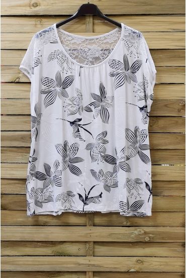 LARGE SIZE T-SHIRT PRINTS LACE 0788 WHITE