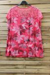 LARGE SIZE T-SHIRT PRINTS LACE 0788 CORAL