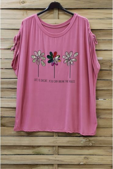 DI GRANDI DIMENSIONI T-SHIRT FLOAGE FIORI 0787 ROSA