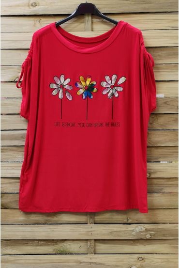 GRANDE TAILLE T-SHIRT FLOAGE FLEURS 0787 ROUGE