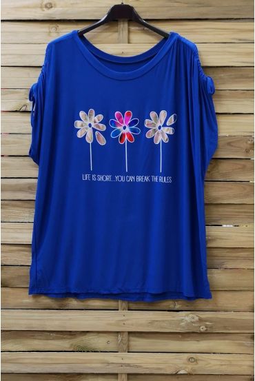 DI GRANDI DIMENSIONI T-SHIRT FLOAGE FIORI 0787 BLU ROYAL