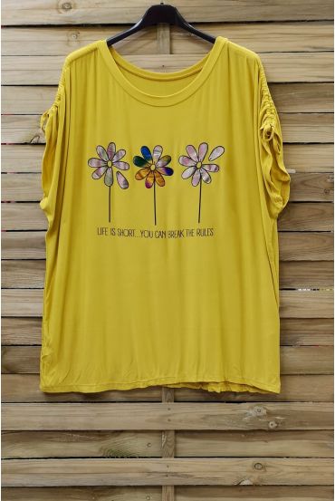 GROßE GRÖßE T-SHIRT FLOAGE BLUMEN 0787 GELB