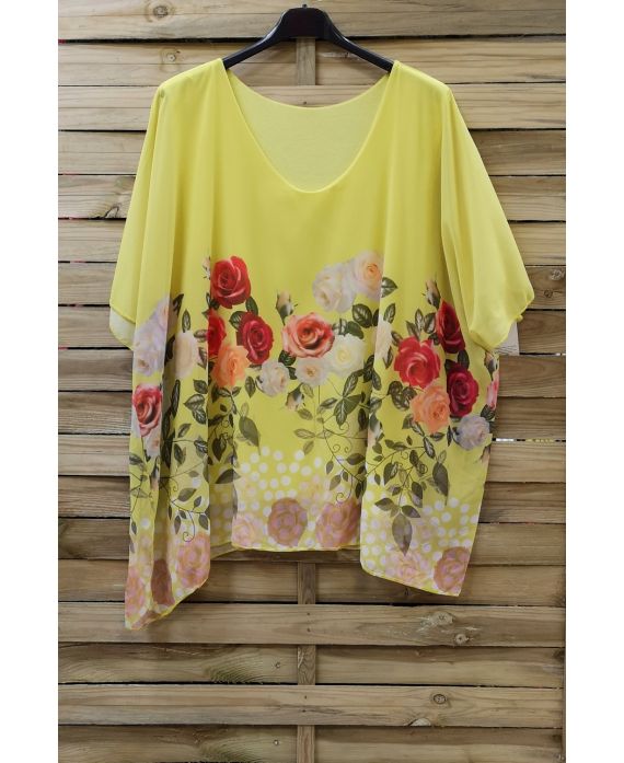 GRANDE TAILLE TOP VOILAGE IMPRIME 0783 JAUNE