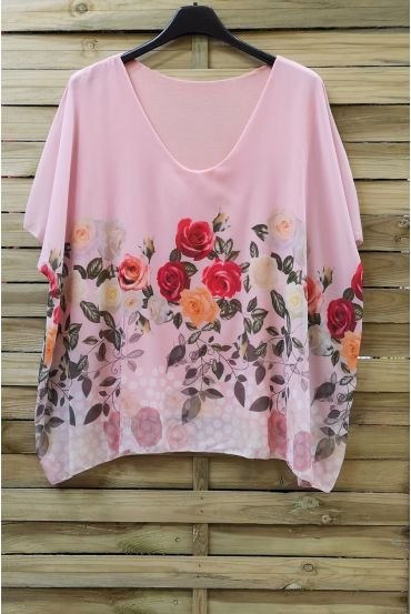 GRANDE TAILLE TOP VOILAGE IMPRIME 0783 ROSE