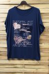 DI GRANDI DIMENSIONI T-SHIRT FLOCCAGGIO IN PIZZO 0784 BLU NAVY