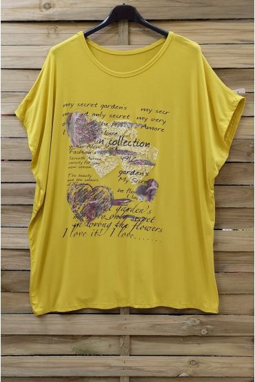 LARGE SIZE T-SHIRT FLOCKING LACE 0784 YELLOW