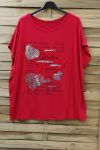 DI GRANDI DIMENSIONI T-SHIRT FLOCCAGGIO IN PIZZO 0784 ROSSO