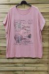 GRANDE TAILLE T-SHIRT FLOCAGE DENTELLE 0784 ROSE