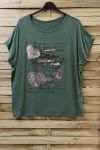 DI GRANDI DIMENSIONI T-SHIRT FLOCCAGGIO IN PIZZO 0784 VERDE MILITARE