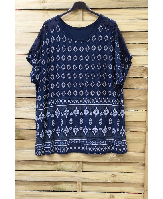 GROOT FORMAAT BOVEN PRINT LACE 0782 NAVY BLAUW