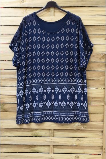 LARGE SIZE TOP PRINT LACE 0782 NAVY BLUE