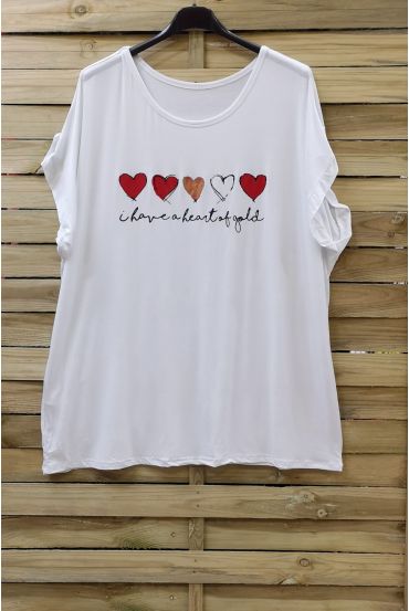 DI GRANDI DIMENSIONI T-SHIRT CUORE 0781 BIANCO