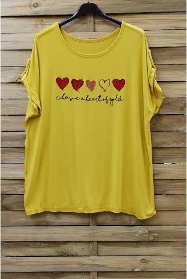 DI GRANDI DIMENSIONI T-SHIRT CUORE 0781 GIALLO