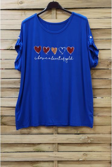 DI GRANDI DIMENSIONI T-SHIRT CUORE 0781 BLU ROYAL