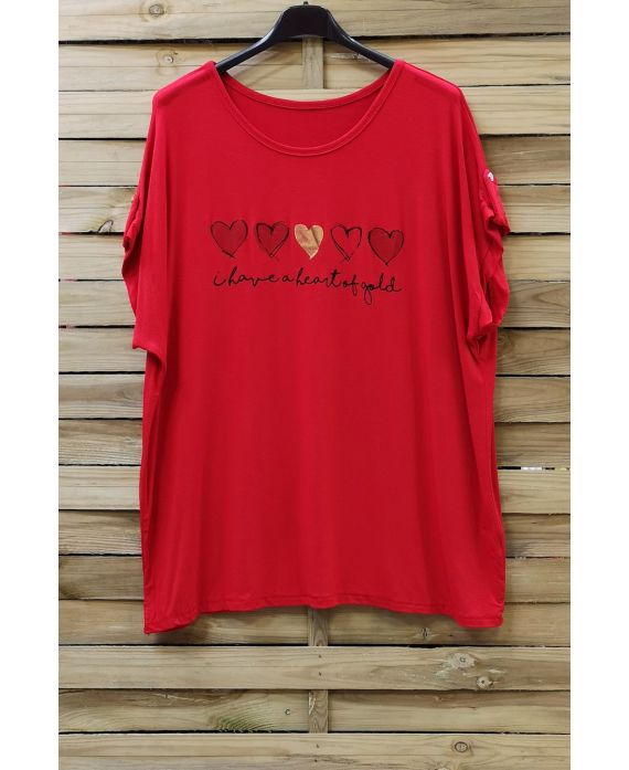 DI GRANDI DIMENSIONI T-SHIRT CUORE 0781 ROSSO