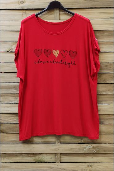 DI GRANDI DIMENSIONI T-SHIRT CUORE 0781 ROSSO