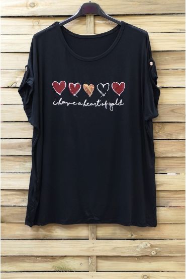 GRAN TAMAÑO DE LA CAMISETA DEL CORAZÓN 0781 NEGRO