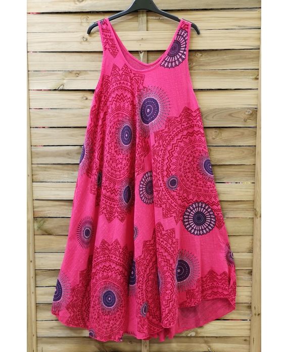 DRESS PRINTED ETHNIC 0775 FUSHIA