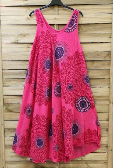 DRESS PRINTED ETHNIC 0775 FUSHIA