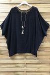 TOP LINEN BACK LACE + NECKLACE 0773 BLACK