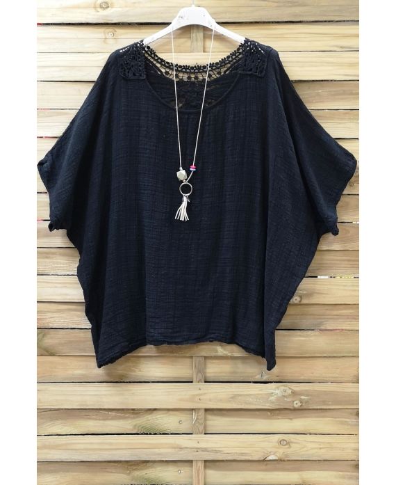 TOP LINNEN RUG LACE + KETTING 0773 ZWART