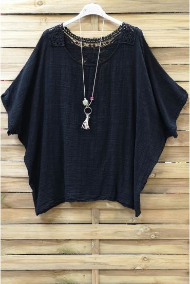 TOP LINNEN RUG LACE + KETTING 0773 ZWART