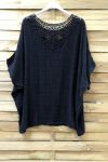 TOP LINEN BACK LACE + NECKLACE 0773 BLACK