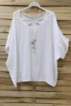 TOP IN LINO SCHIENA IN PIZZO + COLLANA 0773 BIANCO